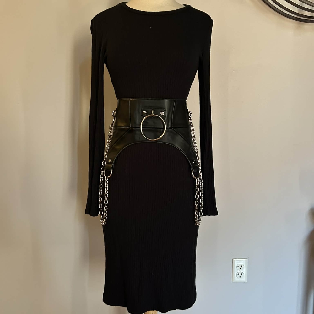 Reformation Black Long Sleeve Dress with Chain Accent